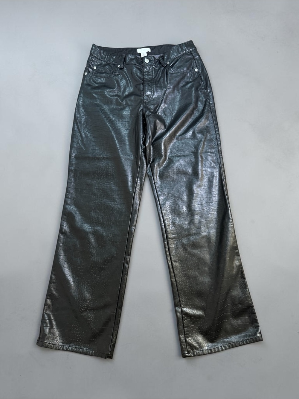H&M Black Faux Croc-Embossed Wide-Leg Jeans